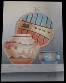Beautiful Vintage 12" x 16" Southwest Indian Pottery Painting