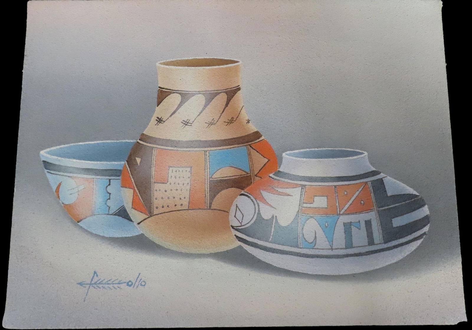 Beautiful Vintage 12" x 16" Southwest Indian Pottery Painting: Beautiful Vintage 12" x 16" Southwest Indian Pottery Painting