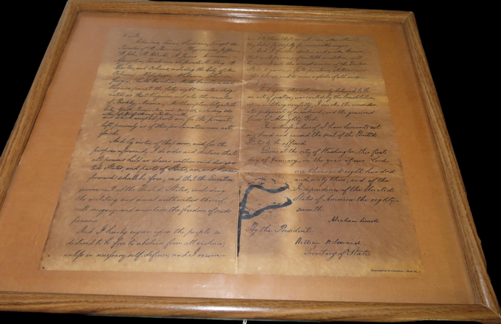 17" x 21" Framed Copy of the Emancipation Proclamation. Famous Historical Documents: 17" x 21" Framed Copy of the Emancipation Proclamation. Famous Historical Documents