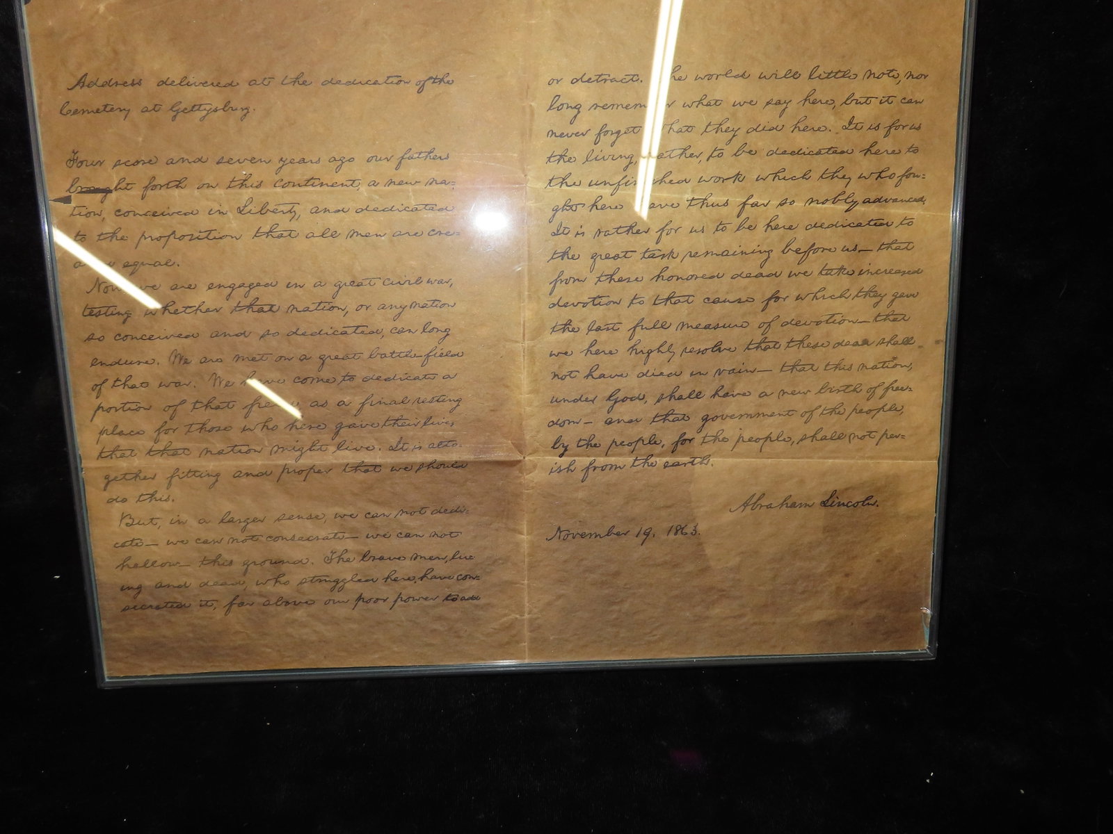 13" x 10" Framed Copy of Abraham Lincoln's Gettysburg Address. Famous Historical Documents: 13" x 10" Framed Copy of Abraham Lincoln's Gettysburg Address. Famous Historical Documents