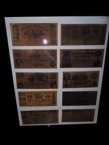 20" x 16" Framed Copies of Confederate Currency, Notes, Bills, $1, $5, $100, $500