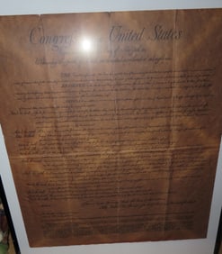 20" x 16" Framed Copy of The Bill of Rights. Famous Historical Documents