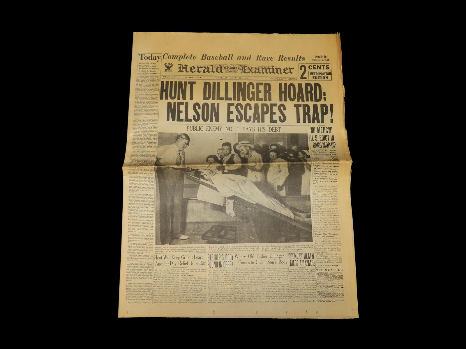 Historical 1934 Newspaper, Chicago Herald, Dillinger, Full Paper full of Historical Info, Pics,: Historical 1934 Newspaper, Chicago Herald, Dillinger, Full Paper full of Historical Info, Pics, Adds, Stories, Etc.