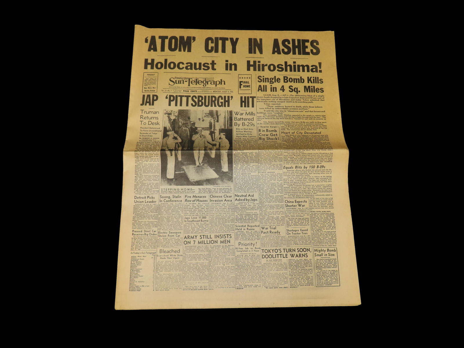 Historical 1945 Pittsburg Sun Newspaper, WW2, Hiroshima Bomb, Full Paper full of Historical Info,: Historical 1945 Pittsburg Sun Newspaper, WW2, Hiroshima Bomb, Full Paper full of Historical Info, Pics, Adds, Stories, Etc.