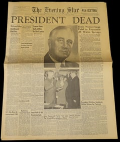 Historical 1945 The Evening Star Newspaper, President Roosevelt Dead, Full Paper full of Historical