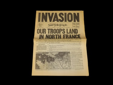 Historical 1944 Pittsburg Sun Newspaper, WW2, Invasion, Full Paper full of Historical Info, Pics,