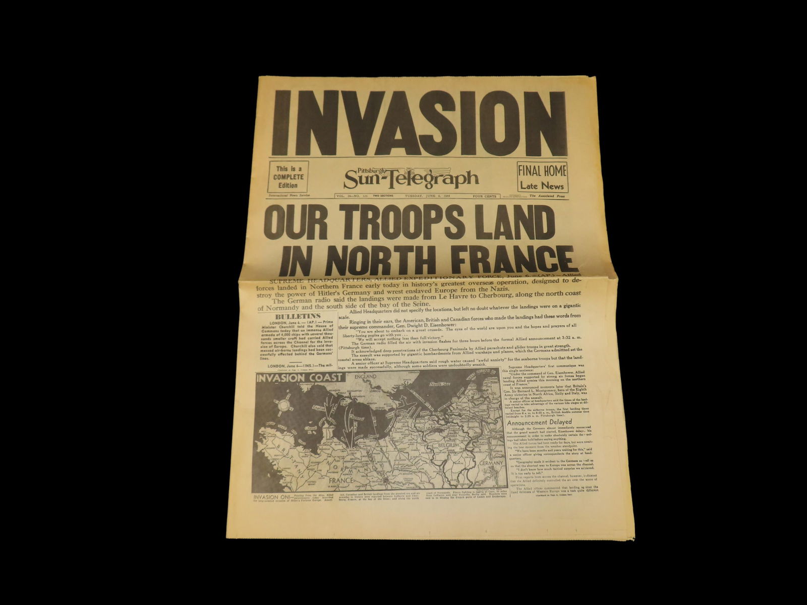 Historical 1944 Pittsburg Sun Newspaper, WW2, Invasion, Full Paper full of Historical Info, Pics,: Historical 1944 Pittsburg Sun Newspaper, WW2, Invasion, Full Paper full of Historical Info, Pics, Adds, Stories, Etc.