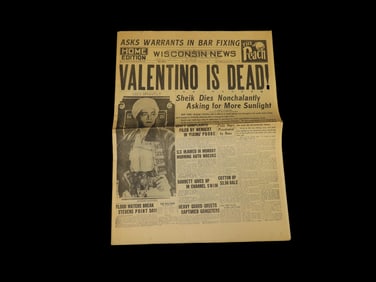 Historical 1926 Wisconsin News Newspaper, Valentino is Dead, Full Paper full of Historical Info,