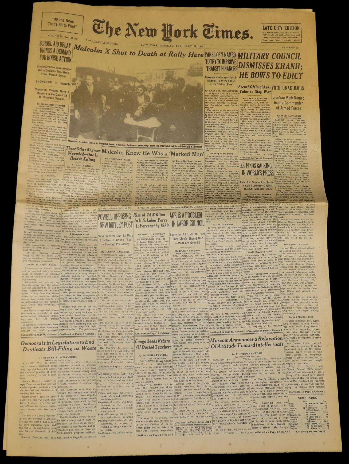 Historical 1965 New York Times Newspaper, Malcolm X Shot to Death, Full 40+ Page Paper full of: Historical 1965 New York Times Newspaper, Malcolm X Shot to Death, Full 40+ Page Paper full of Historical Info, Pics, Adds, Stories, Etc.