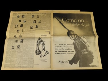 Historical 1945 New York Times Newspaper, WW2, The War is Over, Thick Full 40+ Page Paper full of