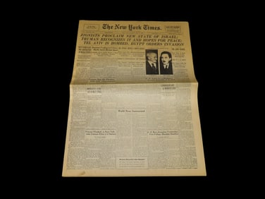 Historical 1948 Newspaper, The New York Times, Tel Aviv Bombed, Egypt Orders Invasion, Thick Full