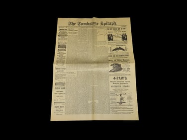 Historical 1881 The Tombstone Epitaph Newspaper, Arizona Territory Wild West, Full of Historical