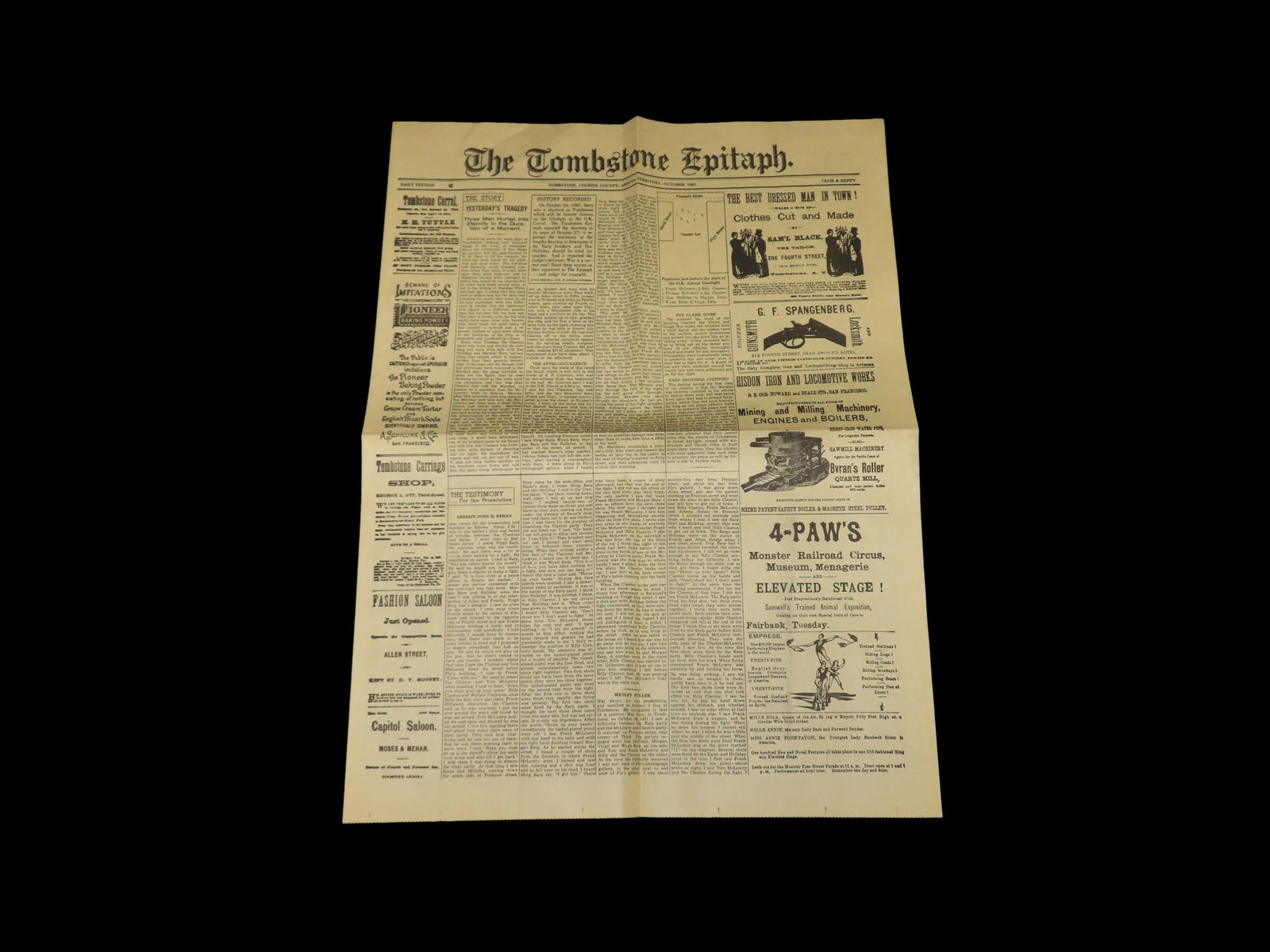 Historical 1881 The Tombstone Epitaph Newspaper, Arizona Territory Wild West, Full of Historical: Historical 1881 The Tombstone Epitaph Newspaper, Arizona Territory Wild West, Full of Historical Info, Pics, Adds, Stories, Etc.