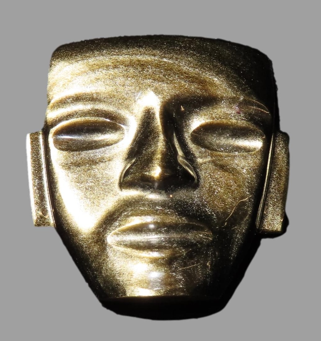 Gold Sheen Obsidian Mask, Pre-Columbian Style, Tourist Trade: Gold Sheen Obsidian Mask, Pre-Columbian Style, Tourist Trade