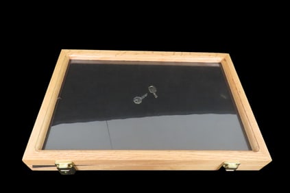 NEW 18" x 12" Oak & Glass Frame with Hinged Latching Locking Lid