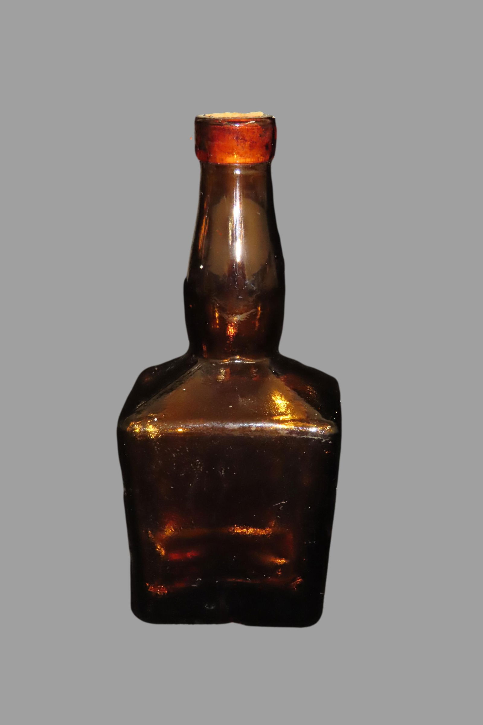 Vintage / Antique Mini Glass Bottle, Amber, Square Body, Corked Top (1 of 6)