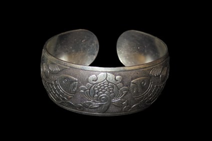 Antique Asian / Chinese Cuff Bracelet, Stamped