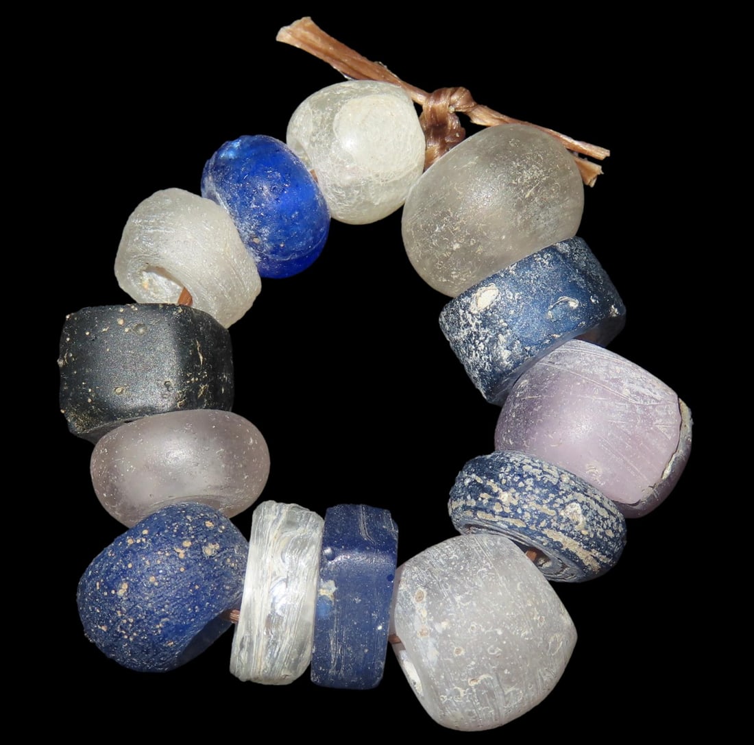 Set of Blue and White Dutch Trade Beads: Set of Blue and White Dutch Trade Beads