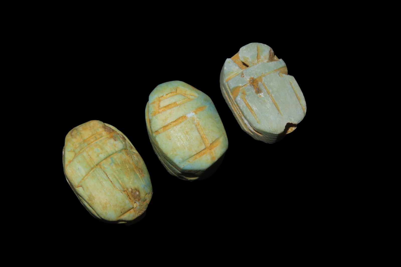 Set of 3 Egyptian Scarab Beetle Beads, 19th Century (1 of 5)