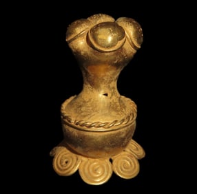 1 7/8" x 1 1/4"  Pre-Columbian Tairona Tumbaga Offering Stand Effigy Figure, Gold content unknown