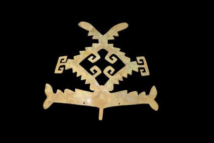 7 1/2" x 8" Pre-Columbian Copper Shaman Pendant, Motley COA, found in Peru, Ex Steve Barras Estate