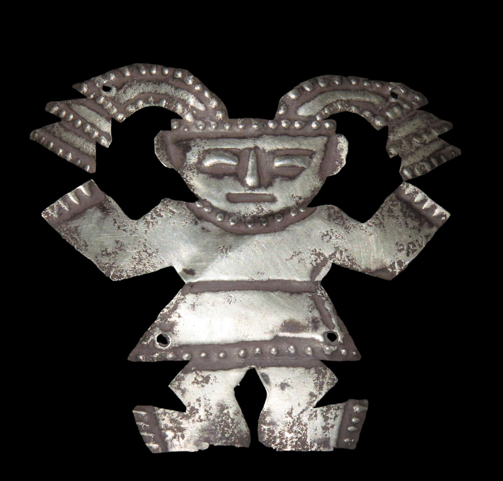 2 3/8" x 2" Pre-Columbian-style Silvertone Metal Human Effigy Pendant, from Peru (1 of 6)