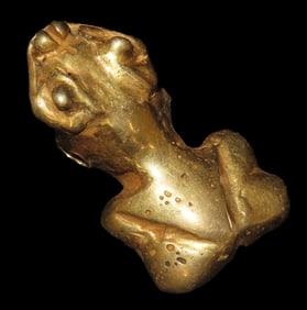1 1/4" x 5/8" Pre-Columbian Tairona Tumbaga Frog Effigy Pendant/Talisman/Amulet/Totem, Gold content