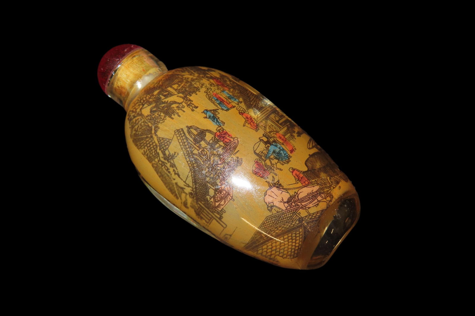 3" x 1 1/2" Antique Reverse Painted Oriental Snuff Bottle: 3" x 1 1/2" Antique Reverse Painted Oriental Snuff Bottle