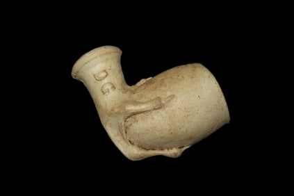 1 3/8" x 1 1/8" Early Kaolin "Eagle Claw" Pipe Bowl, Stamped 1585 DC