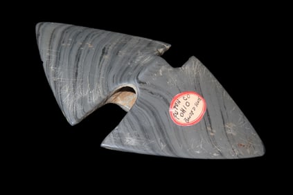 5" x 3 1/2" Banded Slate Bat-Wing Bannerstone, found in Fulton Co., Ohio, Ex Stan Follie Collection