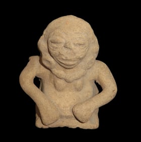 3 3/4" x 3 3/4" x 2" Pre-Columbian Female Effigy Pottery Figure, Vera Cruz MX, Ex Bill Heuter