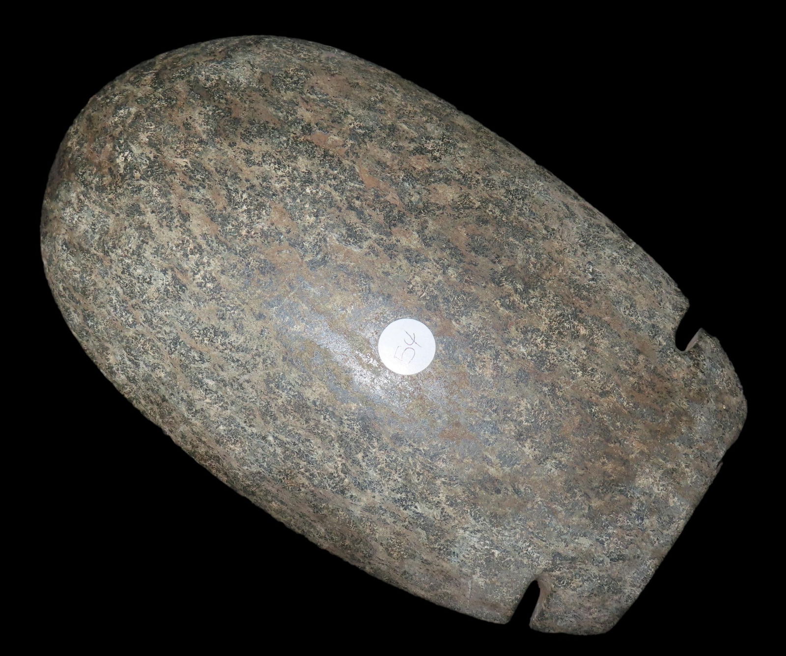 7 5/16" x 4 7/16" Pre-Columbian Colorful Hardstone Votive(Ceremonial)Celt, Motley COA, from Ecuador,: 7 5/16" x 4 7/16" Pre-Columbian Colorful Hardstone Votive(Ceremonial)Celt, Motley COA, from Ecuador, Ex Rich Atkins Collection