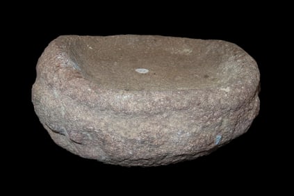 8" x 3 7/8" Pre-Columbian Volcanic Rock Pictorial Bowl, Motley COA, from Guatemala, Mayan Culture,