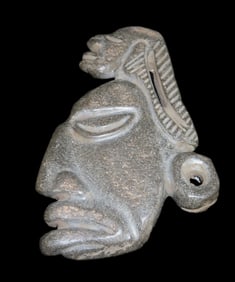 8 1/8" x 5 3/8" Pre-Columbian Human Head Effigy, Motley COA, Made from Colorful Hardstone, from