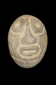 4 3/8" x 5 3/4" Pre-Columbian Human Head Effigy, Motley COA, Made of Colorful Hardstone, from