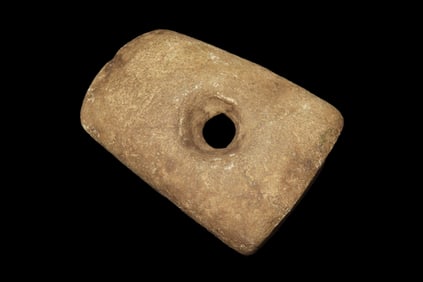 4 1/2" x 3" Pre-Columbian Utilitarian(Daily Use) Perforated Celt, from Ecuador, Ex Rich Atkins