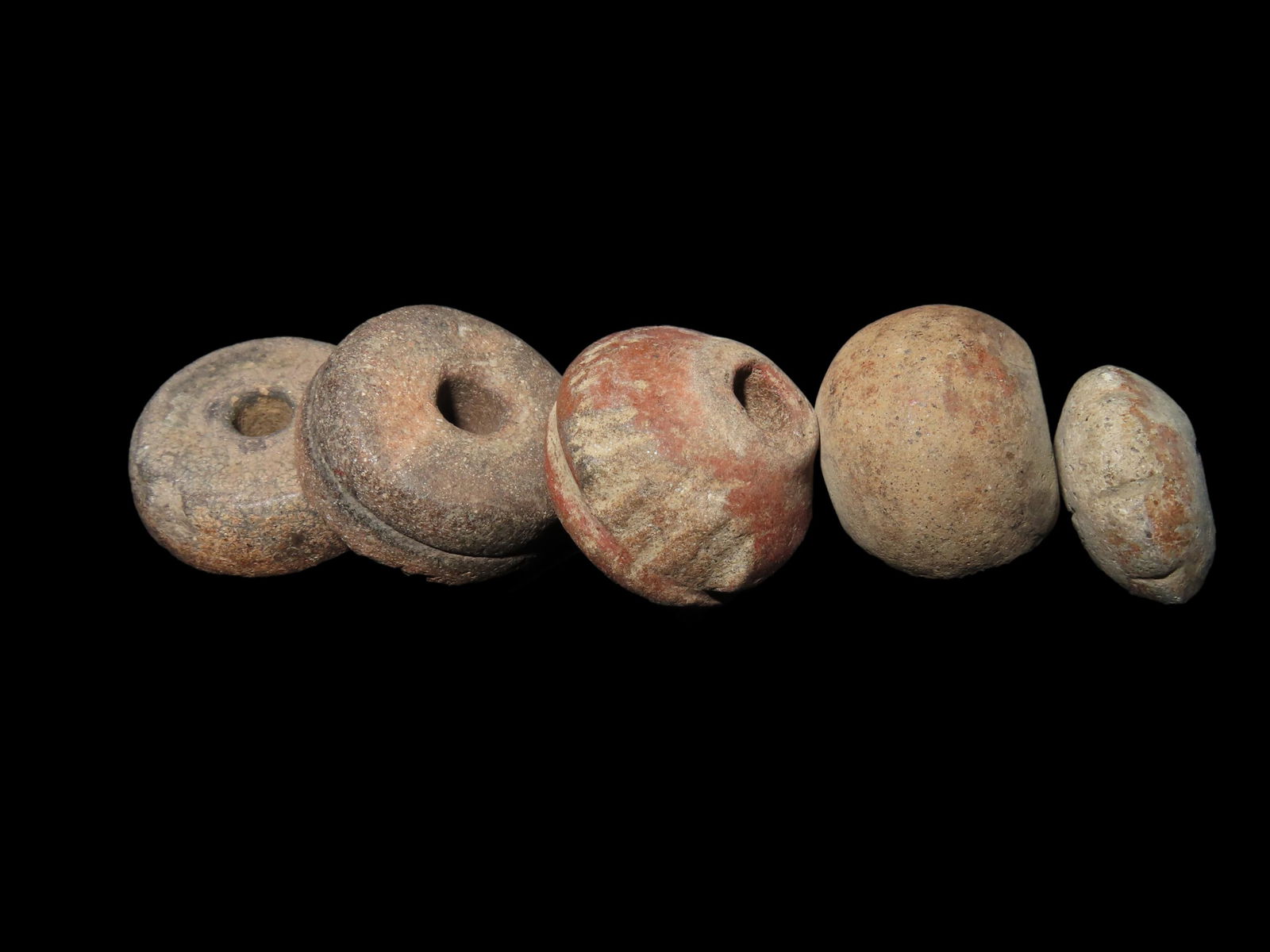 Lot of 5 Pre-Columbian Pottery Whorl Beads, Some Engraved/Notched, Guatemala, Ex Rich Atkins Collect (1 of 5)