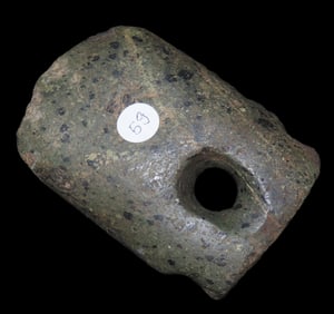 3 1/2" x 2 1/2" Pre-Columbian Perforated Greenstone Celt, from Ecuador, Ex Rich Atkins Collection