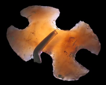 2 1/2" x 1 11/16" Pre-Columbian Translucent Flint Mayan Eccentric, from Guatemala, Ex Rich Atkins Co