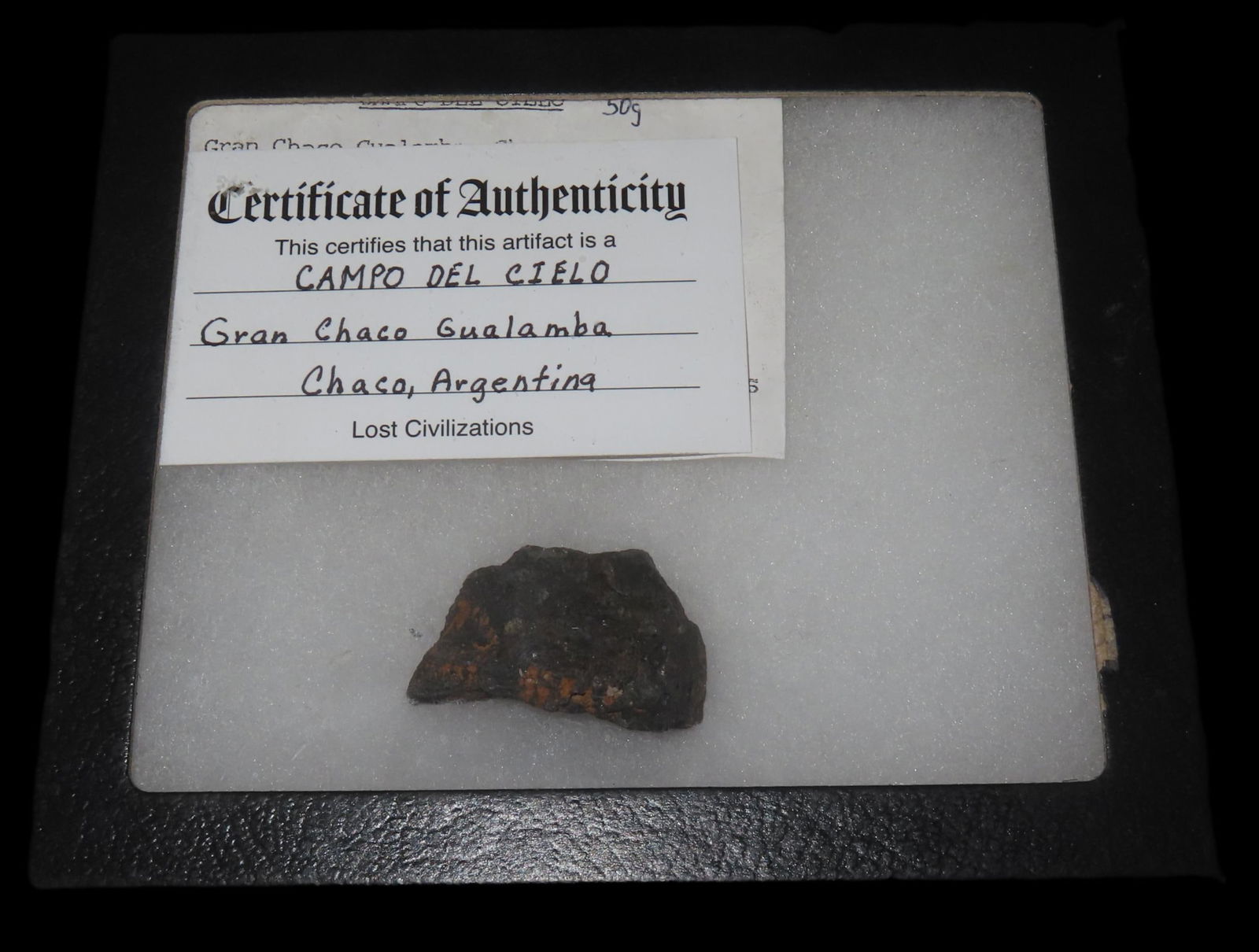 1 3/4" x 1" Camp Del Cielo Meteorite, Lost Civilization COA, Found in Gran Chaco Gualamba, Chaco,: 1 3/4" x 1" Camp Del Cielo Meteorite, Lost Civilization COA, Found in Gran Chaco Gualamba, Chaco, Argentina
