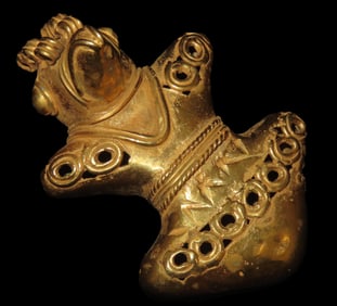 1 5/8" x 2 1/2" Pre-Columbian Tumbaga Bird Effigy Pendant, Motley COA, Found in Central America,