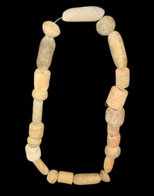 16" Strand of Terracotta Beads and Spindle Whorls, Tibet China Tsaparang (Guge)