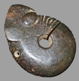 2 3/4" Chinese Hongshan culture jade pig-dragon, or zh?lóng, dating from the Neolithic period.