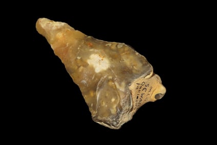 3 1/2" x 1 3/4" x 1 1/8" Acheulean Hand Axe, found at Seward Pit, Oakland Rd, Swanscombe Kent in