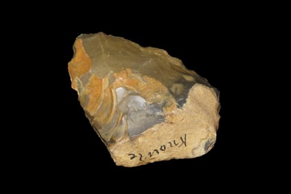 2 3/4" X 2" X 3/4" Upper Middle Paleolithic Triangular Ovate Unifacial Flint Implement, found at