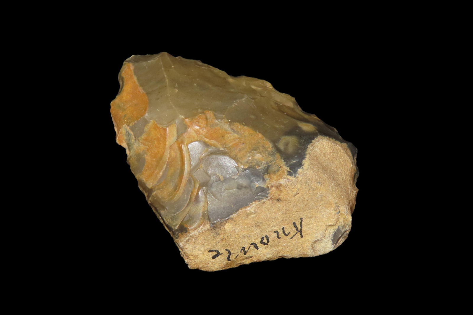 2 3/4" X 2" X 3/4" Upper Middle Paleolithic Triangular Ovate Unifacial Flint Implement, found at (1 of 8)