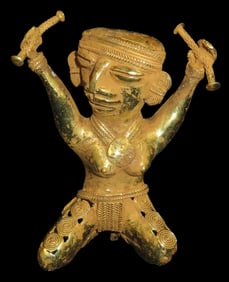 5 1/8" x 3 15/16" Pre-Columbian Tairona Tumbaga Dance Idol, Motley COA, from Columbia, Ex Steve