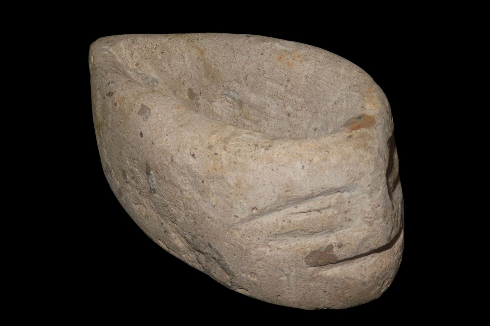7 1/8" x 2 7/8" x 3 3/8" Pre-Columbian Limestone Effigy Ceremonial Offering Dish, South America (1 of 8)