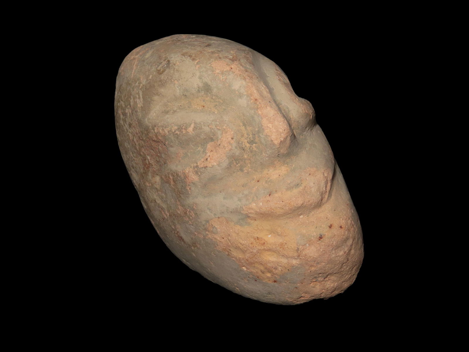 3 5/8" Pre-Columbian Limestone Human Head Effigy Idol, South America (1 of 6)