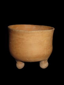 3" x 3 1/2" Pre-Columbian Tripod Rattle Leg Pottery Vessel